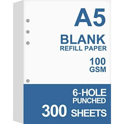 Image of (3 Pack) A5 Blank Paper, Refills for Filofax Planner, Organizer, Binders, 6 Hole Punched, Total 300 Sheets/600 Pages, 100gsm, White, 148 x 210mm