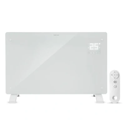Image of Devola Wifi Enabled Smart Electric Glass Panel Heater 2000W Alexa Heating Control, Open Window Detection, Wall Mounted &amp; Free Standing Low Energy Heaters with Timer Lot 20, DVPW2000WH (White)