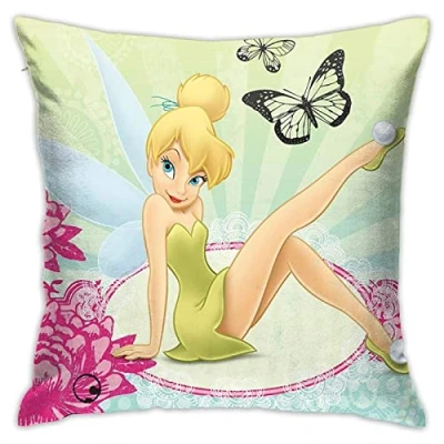 Image of Pillowcase for Tinker Bell Throw Pillow Cover Anime 18x18 Inches Home Decor Square Cotton Linen Case Cushion
