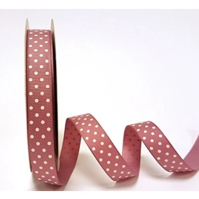 Image of Bertie&#039;s Bows Dusky Pink with Cream Polka Dot 16mm Grosgrain Ribbon on a 25m Reel