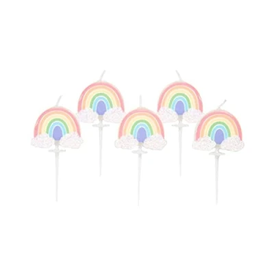 Image of Anniversary House Pastel Rainbow Birthday Candles for Cakes, Pack of 5, Multicolour and Glitter Finish, Celebration Cupcake Topper Decorations, 6cm, AHC242