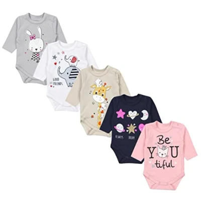 Image of TupTam Baby Bodysuit with Long Sleeve pack of 5, Girl 80