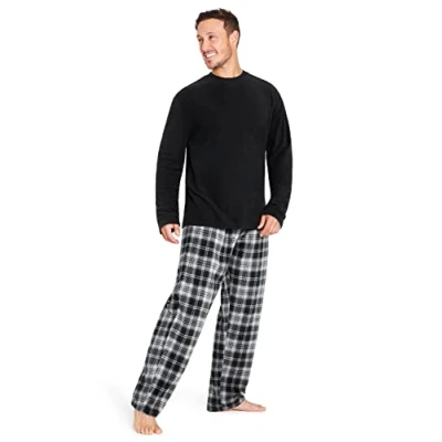 Image of CityComfort Mens Pyjamas Set Super Soft Fleece 2 Piece Loungewear Nightwear Gifts for Men (Black Checked, XL)