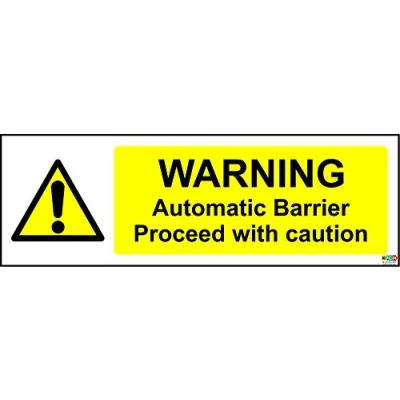 Image of Warning Automatic Barrier Proceed with Caution Sign Self Adhesive Vinyl 300mm x 100mm
