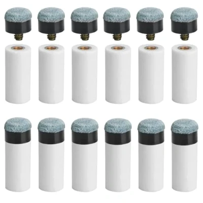 Image of AccEncyc 12 Set Billiard Cues Tips Replacement Pool Cue with White Stick Ferrules Screw On 12mm Kit