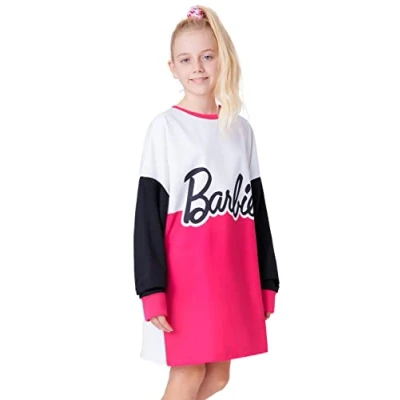 Image of Barbie Oversized Hoodie, Sweater Dress for Girls (White/Pink, 4 5 Years)