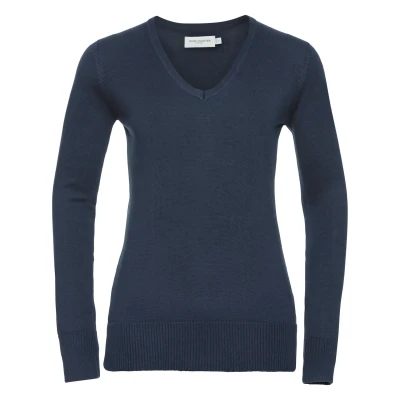 Image of Russell Athletic Collection Ladies/Womens V Neck Knitted Pullover Sweatshirt (French Navy) Multicolour Size X Small