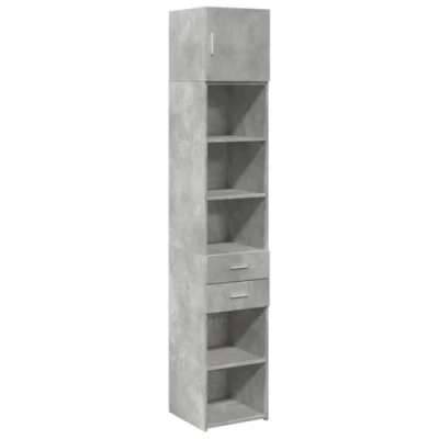 Image of vidaXL Slim Storage Cabinet Highboard Sideboard, Concrete Grey Engineered Wood, for Bathroom, Living Room, Bedroom, Kitchen, Study 225x42.5x40 cm / 8 Compartments/Space Saving