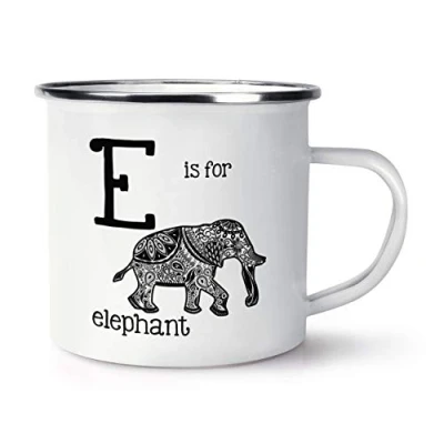 Image of Letter E is for Elephant Retro Enamel Mug Cup