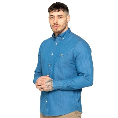 Image of 989Zé ENZO Mens Shirt Long Sleeves Casual Denim Regular Fit Button Down with Pockets MSH5 Shirts Light Blue XXL