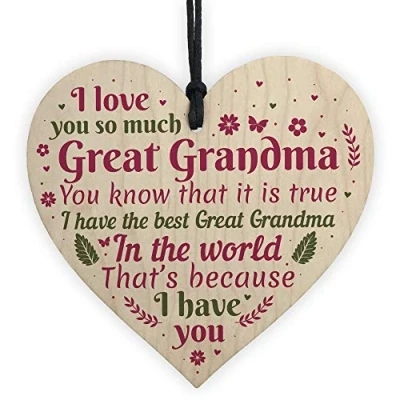 Image of RED OCEAN Great Grandma Ornament Wooden Heart Announcement Plaque Birthday Keepsake