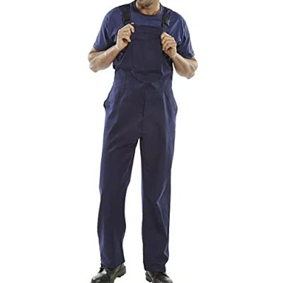 Image of FASHION 7STAR Mens Bib and Clipped Brace Cotton Drill Adults Decorators Dungarees Work Overalls (Navy Blue 34)
