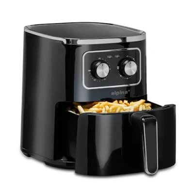 Image of alpina Airfryer Hot Air Fryer 4.5L 1400W Adjustable Temperature 80 200C for 4 6 People with Timer Up to 60 Minutes, Dishwasher Safe Metal Black