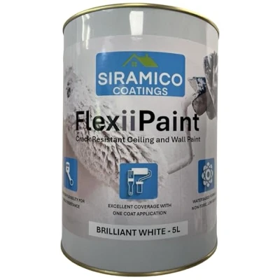 Image of SIRAMICO COATINGS FlexiiPaint White 5 Litre Crack Resistant Ceiling and Wall Paint (White, Litre)