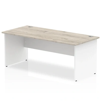 Image of Impulse 1800 x 800mm Straight Desk Grey Oak Top White Panel End Leg