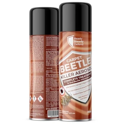 Image of Carpet Beetle Killer Aerosol 530ml, Effective for Carpets, Rugs &amp; Furniture, Eliminates Beetles, Eggs, and Larvae, Non Staining Low Odour, Quick Easy Application, Ideal Home Use