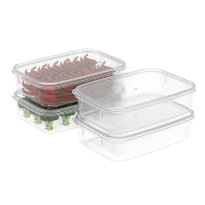 Image of Cetomo 1.1L*4 Food Storage Container, Fridge Organizer with Lid, Plastic Refrigerator Organizers for Pantry and Fruits, BPA free, Freezer Safe, Microwave Durable, Grade, Clear, 1.1L 4 Pack