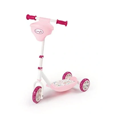 Image of SMOBY Corolle Patinette 3 roues silencieuses Strucure métale Petite trottinette avec guidon réglable et porte poupon