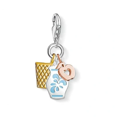 Image of Thomas Sabo Lock Frakfurter Bembel Charm Silver Gold Lights/Blue Enamel Bezel 1154 548 1
