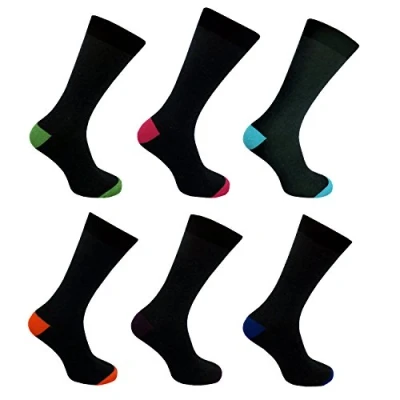 Image of 12 Pairs Mens Designer Colour Heel and Toe Casual Formal Cotton Socks UK Size 6 11