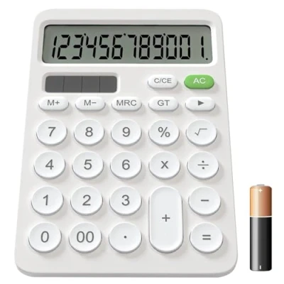 Image of GUYUCOM Calculator, 12 Digit Calculators with LCD Display Sensitive Button, the Calculator Desktop Dual Power Solar &amp; Battery Power, White
