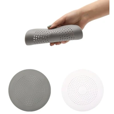 Image of Silicone Drain Protector, 2Pcs Protectors, Sink Filter, Strainers with Sucker, Shower Hair Catcher, Strainer for Kitchen, Bathroom, Bathtub(Grey White)