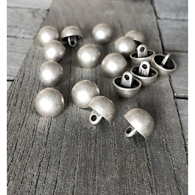 Image of Silver matt domed small metal buttons hemisphere with eyelet 12 mm or 15 (10 pieces) (15 mm)