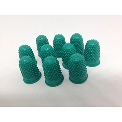 Image of Pack of 10 Quality Flexible Rubber Thimblette Green Size 0 16mm Finger Cone Thimble