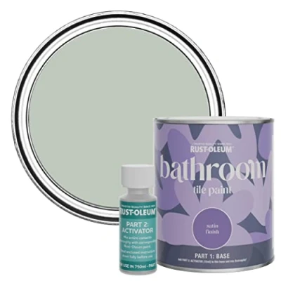 Image of Rust Oleum Green Water Resistant Bathroom Tile Paint in Satin Finish Chalk 750ml