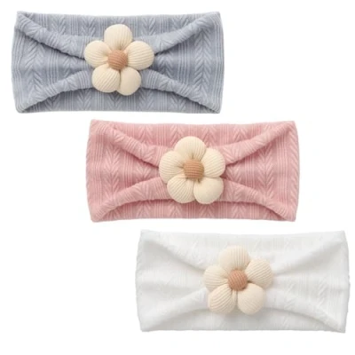 Image of DRESHOW 3 Pack Girls Flower Headbands Stretchy Nylon Handmade Hair Accessories for Newborn Infant Toddlers Kids