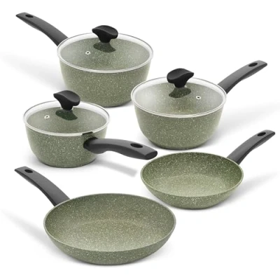 Image of Prestige Eco Non Toxic Pots and Pans Sets Stick 5 Piece Induction Hob Pan Set, PFOA Free Cookware, Dishwasher Safe Cookware Made in Italy of Recyclable Materials, Green
