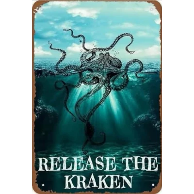 Image of Metal Decor for Table Release The Kraken Sign Vintage Home Rustic Aluminum Tin Signs Wall Art Poster Garage Bar 8x12 inch