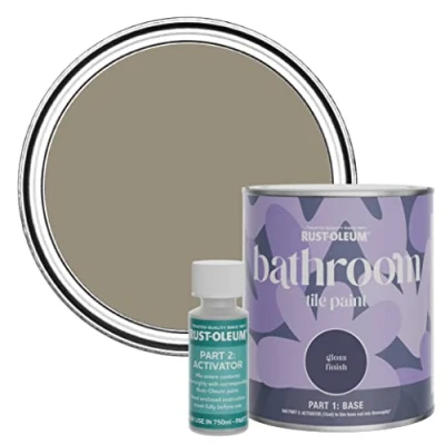Image of Rust Oleum Brown Water Resistant Bathroom Tile Paint in Gloss Finish Cocoa 750ml