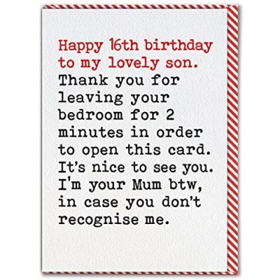 Image of Brainbox Candy Son 16th Birthday Card Funny Age 16 Cards For Boys Teenage From Mum Single Parent