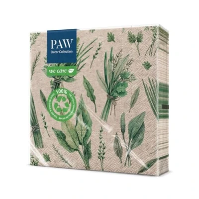 Image of PAW Recycled Napkins 3 Ply (33 x 33 cm) I Pack of 20 / Perfect for Birthdays, Parties, Weddings, Communion Celebrations/Environmentally Conscious Paper Herbal Picking