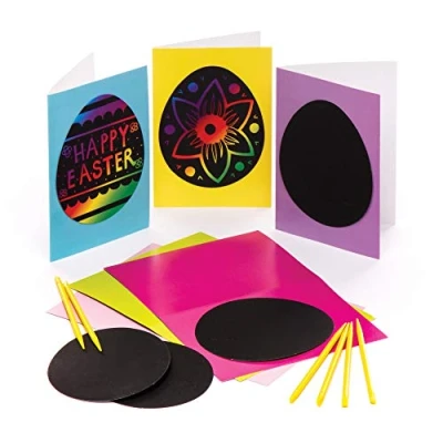 Image of Baker Ross Easter Egg Scratch Art Cards Pack of 6, for Kids (AW189)
