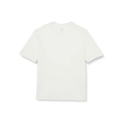 Image of Armani Exchange Men&#039;s Small Embroidered Stacked Ax Logo Oversized Fit Tee T Shirt, Off White, S