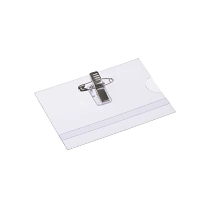 Image of EUROPEL Name Badge Holders with Crocodile Clip, Safety Pin &amp; Blank Card Insert Sheets (Pack of 24) Horizontal ID Holder for School, Colleges, Offices Corporate Event 90 x 60 mm, 121261