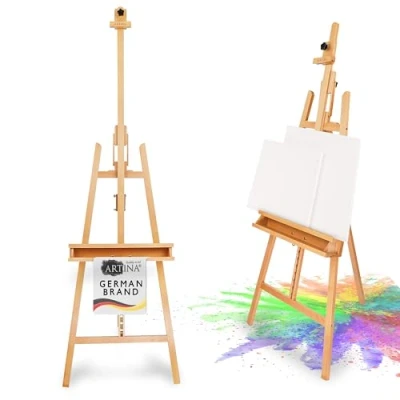 Image of Artina Painting Easel 66x225cm Barcelona Flexible Adjustable with Tripod Legs 100% Beechwood Foldable Canvas Holder Display for Canvases up to 120cm Artists Adults