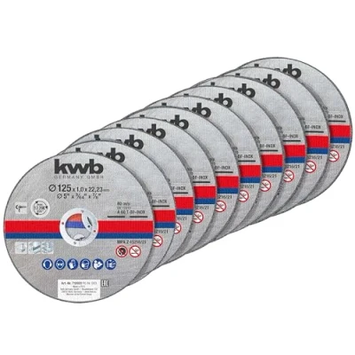 Image of KWB Thin Cutting Discs for Angle Grinder 125 MM INOX Stainless Steel Storage CASE Included