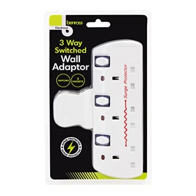 Image of Benross 3 Way Switched Wall Adaptor, Surge Protection