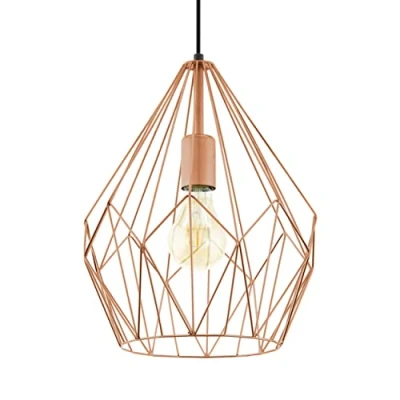 Image of Eglo Carlton Vintage Pendant Lamp, Copper Coloured Steel Retro Hanging Light, E27 Socket