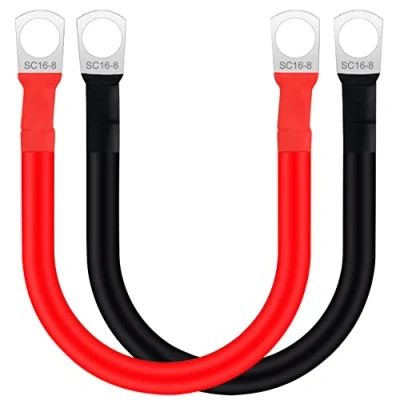 Image of HuaLiSiJi Battery Inverter Cable 5AWG 16mm² M8 Leads for 12V 24V Heavy Duty Connection Auto, Truck, Solar, Marine, Motorcycle 50cm