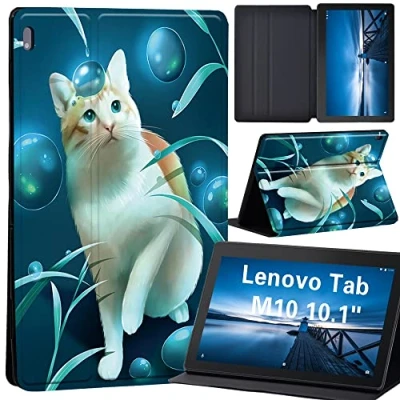Image of animal Case for Lenovo Tab M10 TB X605F/ X605L/ X505F/ X505L Leather Tri Fold Stand Cover 10.1 Inch Tablet (white cat)
