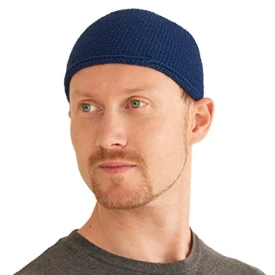 Image of CHARM Kufi Hat Mens Beanie Men Cotton Skull Cap Hand Made 2 Sizes Islam Navy L