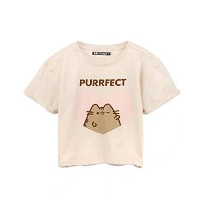 Image of Pusheen Cropped T Shirt For Women Ladies Cartoon Animal Tabby Cat Purrfect Cream Top The Merchandise X Large