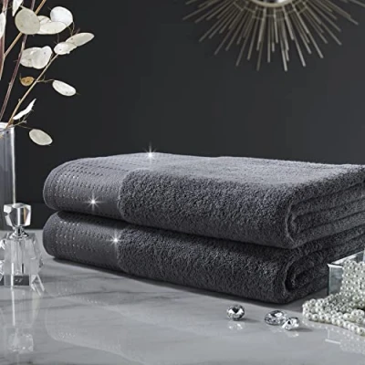 Image of GC GAVENO CAVAILIA Luxury 2PK Abington Set, 100% Cotton Soft &amp; Cosy Bathroom Accessory, Charcoal, Bath Towel