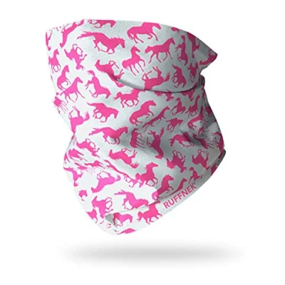 Image of Ruffnek HORSES GREY &amp; PINK Multifunctional Headwear/Neck warmer/Snood Tube/Head band for Horse Riding One Size