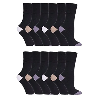 Image of Gentle Grip 12 pack ladies patterned wide top socks in 20 styles (SOLRP10HT)