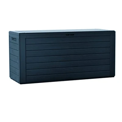 Image of URBNLIVING 280L Horizontal Line Wood Design Weatherproof Outdoor Patio Balcony Garden Storage Box Chest Crate (Anthracite)